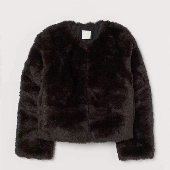 NEW H&M Black Faux Fur Cropped Jacket, Size S - Picture 2 of 6